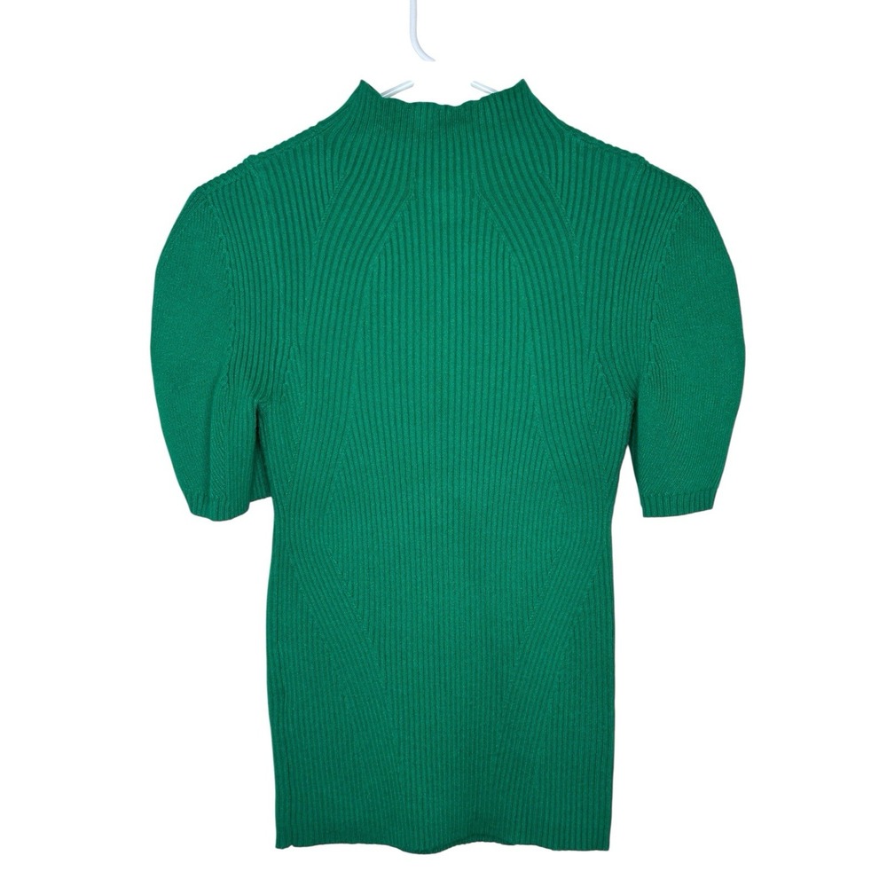 Maeve By Anthropologie Short Sleeve Mock Neck Puff Sleeve Sweater Green Sz SMALL - Picture 2 of 8